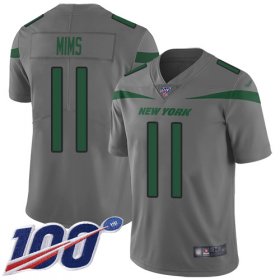 Wholesale Cheap Nike Jets #11 Denzel Mim Gray Men\'s Stitched NFL Limited Inverted Legend 100th Season Jersey