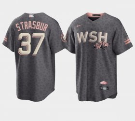 Wholesale Cheap Men\'s Washington Nationals #37 Stephen Strasburg 2022 Grey City Connect Cherry Blossom Cool Base Stitched Jersey