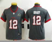 Wholesale Cheap Youth Tampa Bay Buccaneers #12 Tom Brady Grey 2021 Super Bowl LV Vapor Untouchable Stitched Nike Limited NFL Jersey