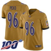 Wholesale Cheap Nike Ravens #96 Domata Peko Sr Gold Men's Stitched NFL Limited Inverted Legend 100th Season Jersey