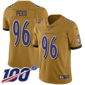 Wholesale Cheap Nike Ravens #96 Domata Peko Sr Gold Men\'s Stitched NFL Limited Inverted Legend 100th Season Jersey