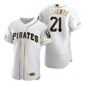 Wholesale Cheap Pittsburgh Pirates #21 Roberto Clemente White Nike Men\'s Authentic Golden Edition MLB Jersey