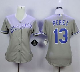 Wholesale Cheap Royals #13 Salvador Perez Grey Road Women\'s Stitched MLB Jersey