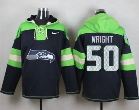 Wholesale Cheap Nike Seahawks #50 K.J. Wright Steel Blue Player Pullover NFL Hoodie