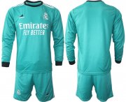 Wholesale Cheap Men 2021-2022 Club Atletico Madrid second away blue Long Sleeve blank Soccer Jersey