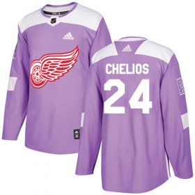 Wholesale Cheap Adidas Red Wings #24 Chris Chelios Purple Authentic Fights Cancer Stitched NHL Jersey