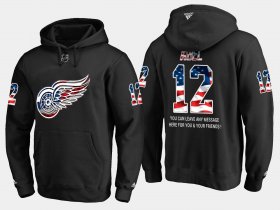 Wholesale Cheap Red Wings #12 Sid Abel NHL Banner Wave Usa Flag Black Hoodie