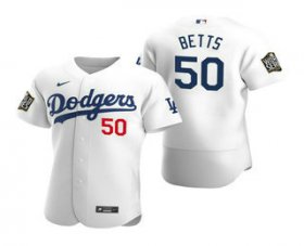 Wholesale Cheap Men\'s Los Angeles Dodgers #50 Mookie Betts White 2020 World Series Authentic Flex Nike Jersey