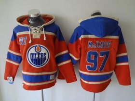 Wholesale Cheap Oilers #97 Connor McDavid Orange Sawyer Hooded Sweatshirt Stitched NHL Jersey