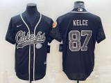 Wholesale Cheap Men's Kansas City Chiefs #87 Travis Kelce Black Reflective With Patch Cool Base Stitched Baseball Jersey