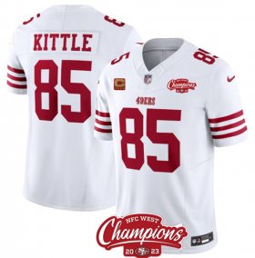 Cheap Men\'s San Francisco 49ers #85 George Kittle White 2023 F.U.S.E. With 4-star C Ptach And NFC West Champions Patch Football Stitched Jersey