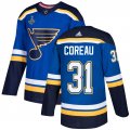 Wholesale Cheap Adidas Blues #31 Jared Coreau Blue Home Authentic 2019 Stanley Cup Champions Stitched NHL Jersey