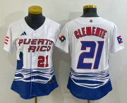Cheap Womens Puerto Rico Baseball #21 Roberto Clemente Number 2023 White World Classic Stitched Jersey