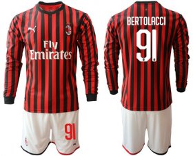 Wholesale Cheap AC Milan #91 Bertolacci Home Long Sleeves Soccer Club Jersey