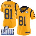 Wholesale Cheap Nike Rams #81 Gerald Everett Gold Super Bowl LIII Bound Women's Stitched NFL Limited Rush Jersey