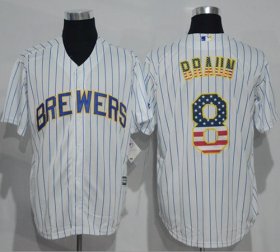 Wholesale Cheap Brewers #8 Ryan Braun White(Blue Strip) USA Flag Fashion Stitched MLB Jersey