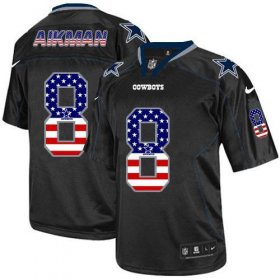 Wholesale Cheap Nike Cowboys #8 Troy Aikman Black Men\'s Stitched NFL Elite USA Flag Fashion Jersey