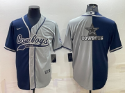 Wholesale Cheap Men's Dallas Cowboys Navy Grey Split Team Big Logo With Patch Cool Base Stitched Baseball Jersey