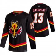 Wholesale Cheap Calgary Flames #13 Johnny Gaudreau Black Men's Adidas 2020-21 Reverse Retro Alternate NHL Jersey