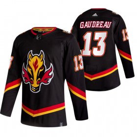 Wholesale Cheap Calgary Flames #13 Johnny Gaudreau Black Men\'s Adidas 2020-21 Reverse Retro Alternate NHL Jersey