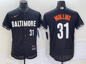 Wholesale Cheap Men\'s Baltimore Orioles #31 Cedric Mullins Number Black 2023 City Connect Flex Base Stitched Jersey 1