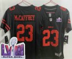 Cheap Women's San Francisco 49ers #23 Christian McCaffrey Limited Black LVIII Super Bowl Vapor Jersey