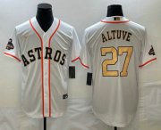 Cheap Men's Houston Astros #27 Jose Altuve 2023 White Gold World Serise Champions Patch Cool Base Stitched Jersey
