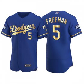 Wholesale Cheap Men\'s Los Angeles Dodgers #5 Freddie Freeman Royal Golden Flex Base Stitched Jersey