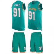 Wholesale Cheap Nike Dolphins #91 Cameron Wake Aqua Green Team Color Men's Stitched NFL Limited Tank Top Suit Jersey