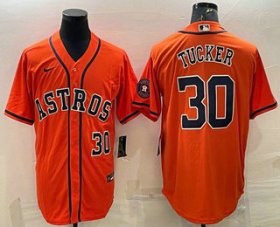 Wholesale Cheap Men\'s Houston Astros #30 Kyle Tucker Number Orange With Patch Stitched MLB Cool Base Nike Jersey
