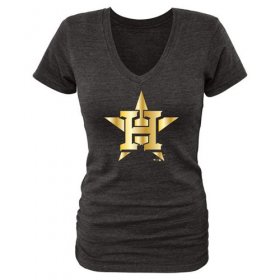 Wholesale Cheap Women\'s Houston Astros Fanatics Apparel Gold Collection V-Neck Tri-Blend T-Shirt Black