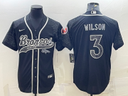 Wholesale Cheap Men's Denver Broncos #3 Russell Wilson Black Reflective With Patch Cool Base Stitched Baseball Jersey