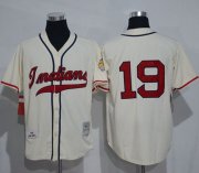 Wholesale Cheap Mitchell And Ness 1948 Indians #19 Bob Feller Cream Stitched Throwback MLB Jersey