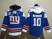 Wholesale Men's New York Giants #10 Eli Manning Blue Lace-Up Pullover Hoodie