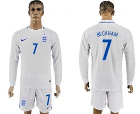 Wholesale Cheap England #7 Beckham Home Long Sleeves Soccer Country Jersey