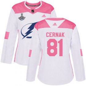 Cheap Adidas Lightning #81 Erik Cernak White/Pink Authentic Fashion Women\'s 2020 Stanley Cup Champions Stitched NHL Jersey