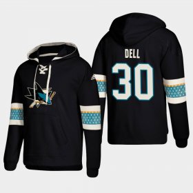 Wholesale Cheap San Jose Sharks #30 Aaron Dell Black adidas Lace-Up Pullover Hoodie