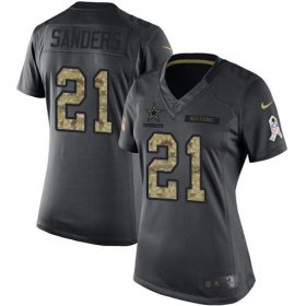Wholesale Cheap Nike Cowboys #21 Deion Sanders Black Women\'s Stitched NFL Limited 2016 Salute to Service Jersey