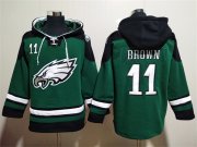 Wholesale Men's Philadelphia Eagles #11 A. J. Brown Green Lace-Up Pullover Hoodie