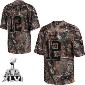 Wholesale Cheap Patriots #12 Tom Brady Camouflage Realtree Super Bowl XLVI Embroidered NFL Jersey