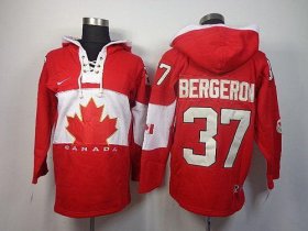 Wholesale Cheap Olympic CA. #37 Patrice Bergeron Red Sawyer Hooded Sweatshirt Stitched NHL Jersey