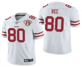 Wholesale Cheap Men\'s San Francisco 49ers #80 Jerry Rice White 75th Anniversary Patch 2021 Vapor Untouchable Stitched Nike Limited Jersey