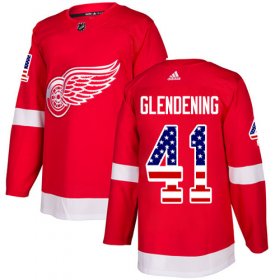 Wholesale Cheap Adidas Red Wings #41 Luke Glendening Red Home Authentic USA Flag Stitched NHL Jersey