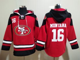 Wholesale Cheap Men\'s San Francisco 49ers #16 Joe Montana Red Team Color New NFL Hoodie