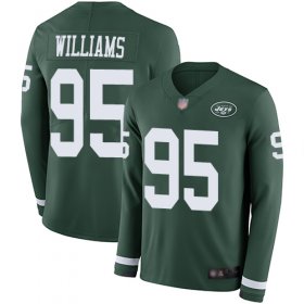 Wholesale Cheap Nike Jets #95 Quinnen Williams Green Team Color Men\'s Stitched NFL Limited Therma Long Sleeve Jersey
