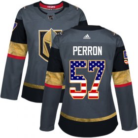 Wholesale Cheap Adidas Golden Knights #57 David Perron Grey Home Authentic USA Flag Women\'s Stitched NHL Jersey