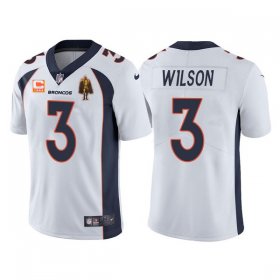 Wholesale Cheap Men\'s Denver Broncos #3 Russell Wilson White With C Patch & Walter Payton Patch Limited Stitched Jersey