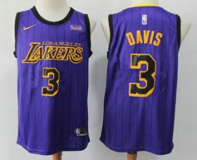 Wholesale Cheap Men\'s Los Angeles Lakers #3 Anthony Davis 2019 Purple Stripe Nike Swingman Wish Stitched NBA Jersey