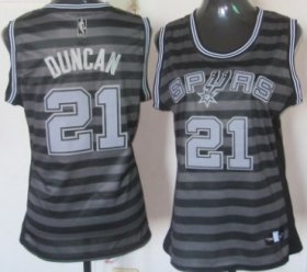Wholesale Cheap San Antonio Spurs #21 Tim Duncan Gray With Black Pinstripe Womens Jersey
