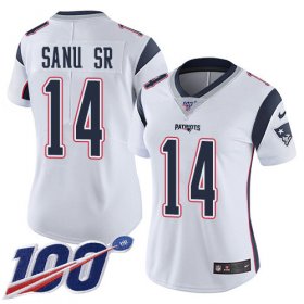 Wholesale Cheap Nike Patriots #14 Mohamed Sanu Sr White Women\'s Stitched NFL 100th Season Vapor Limited Jersey